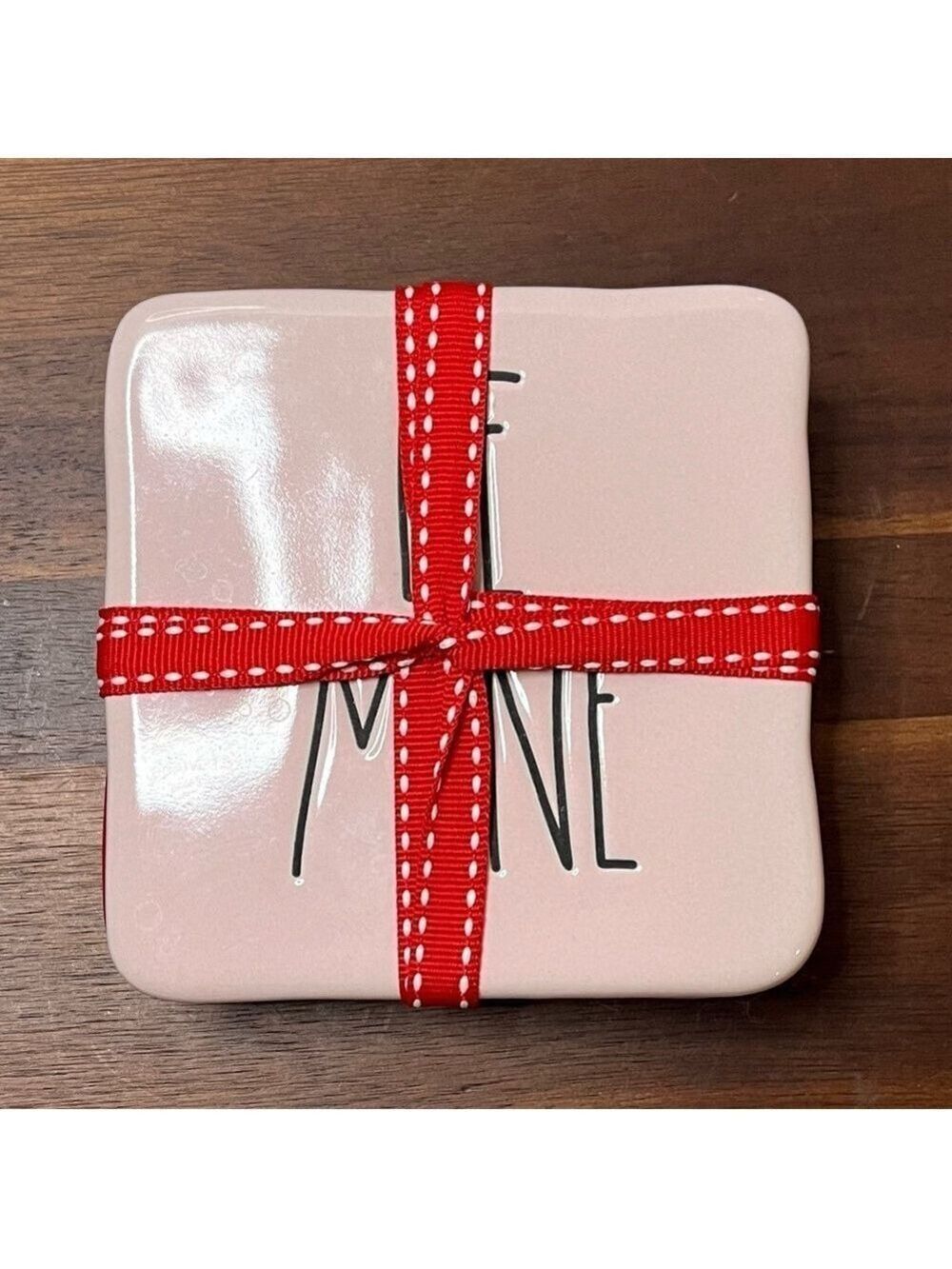 Rae Dunn Valentine’s Day Pink Ceramic Coasters – Set of 4 – NEW Gift Wrapped